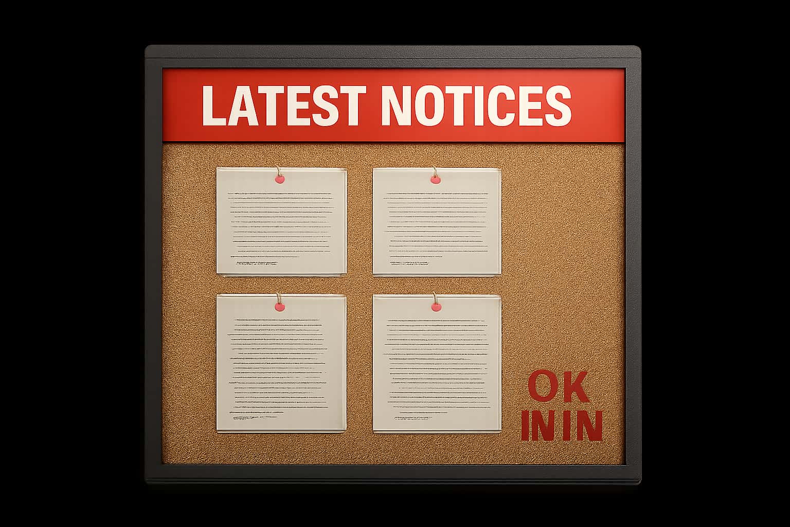 Informational visual representation of the Latest OK Win Notices with a focus on account security.