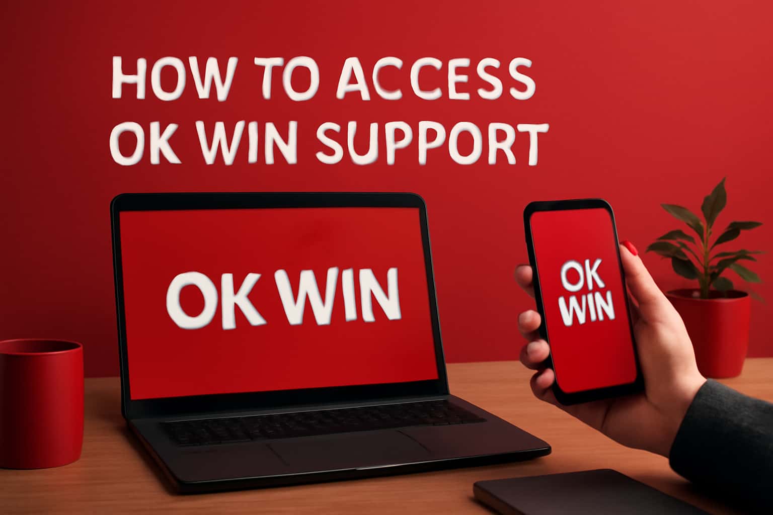 A professional representation of accessing OK Win Support with emphasis on security.