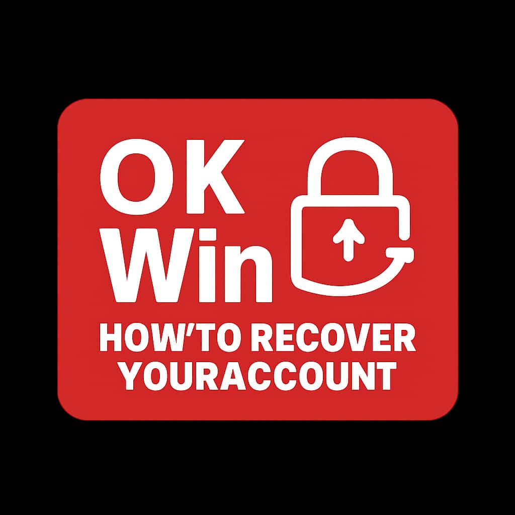A professional badge representing the OK Win account recovery guide.