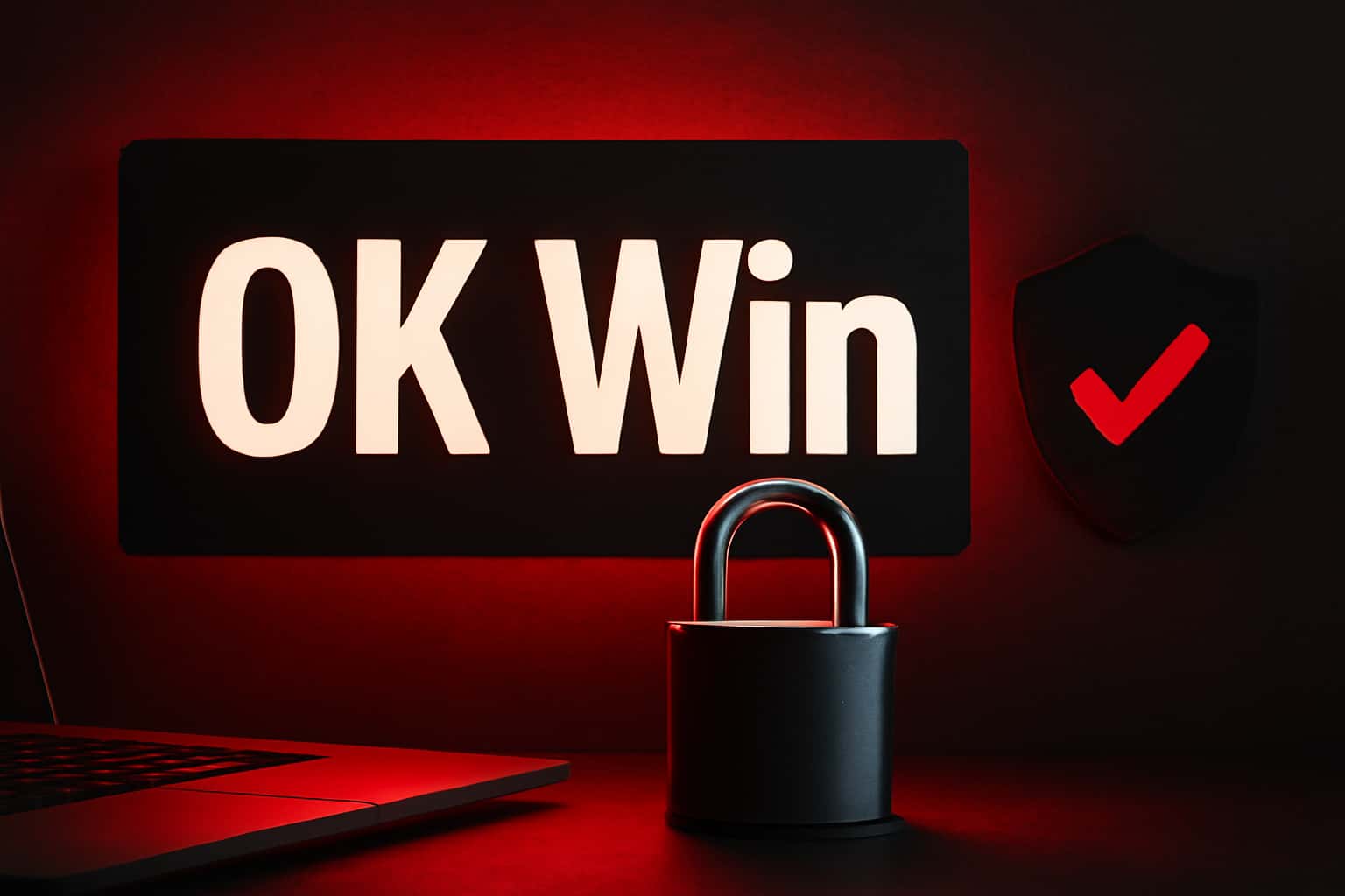 A high-tech representation of an online security system highlighting the OK Win features.