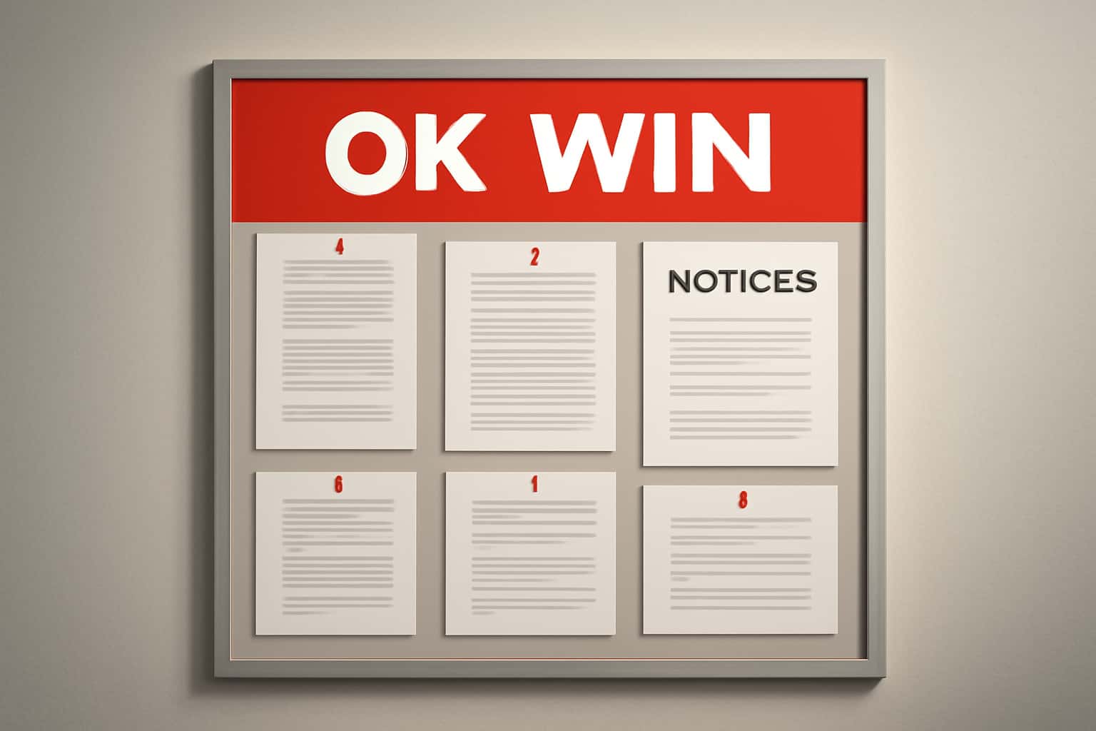 An informational scene displaying important OK Win Notices.