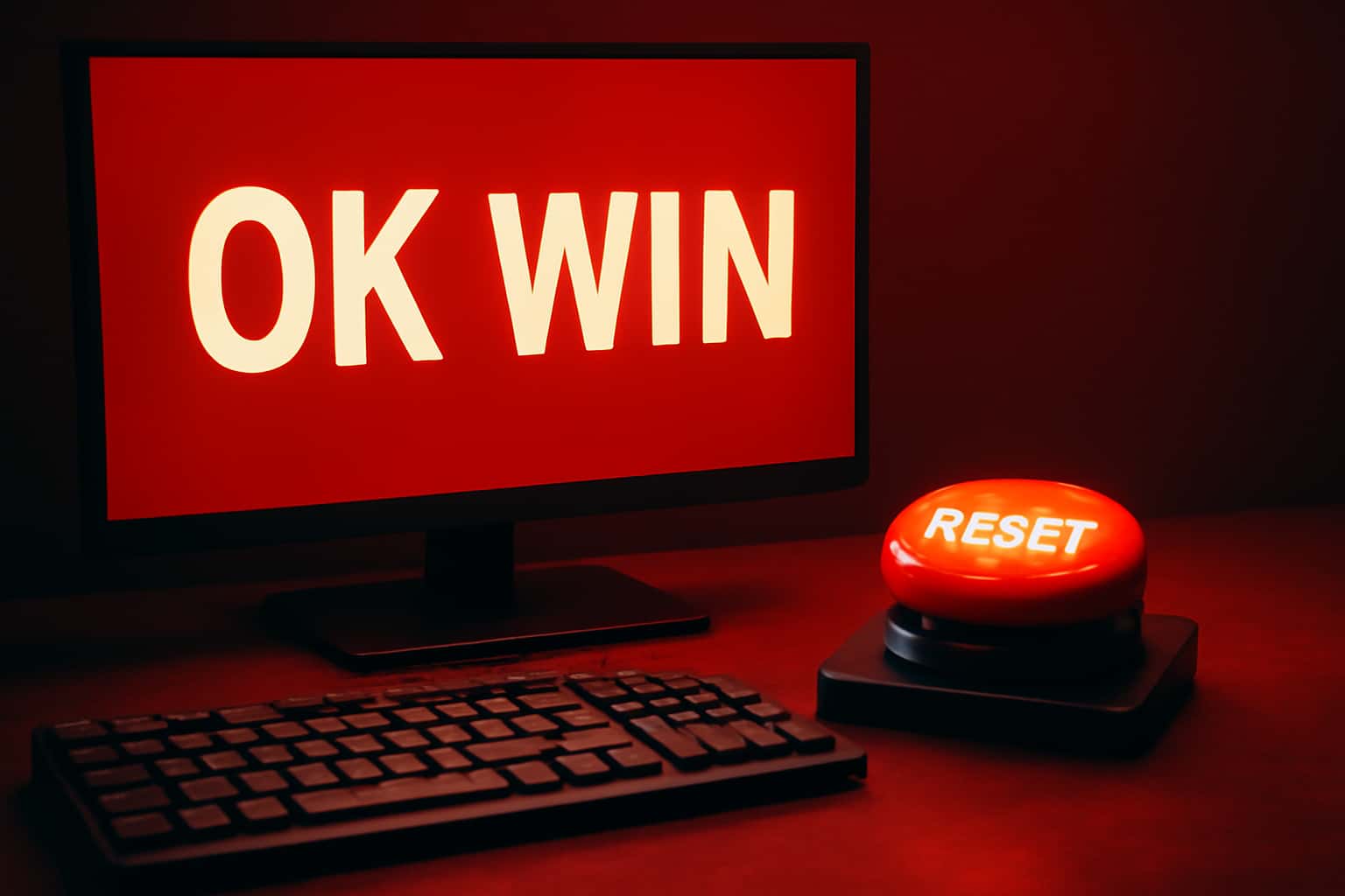 Informational graphic on the OK Win Reset process with a focus on account recovery.