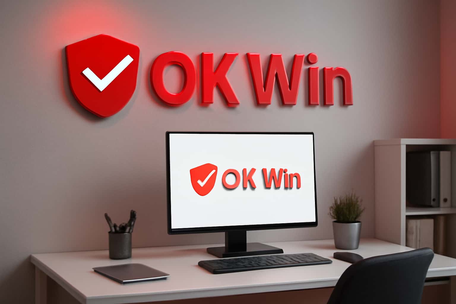 Informational scene depicting OK Win Security.